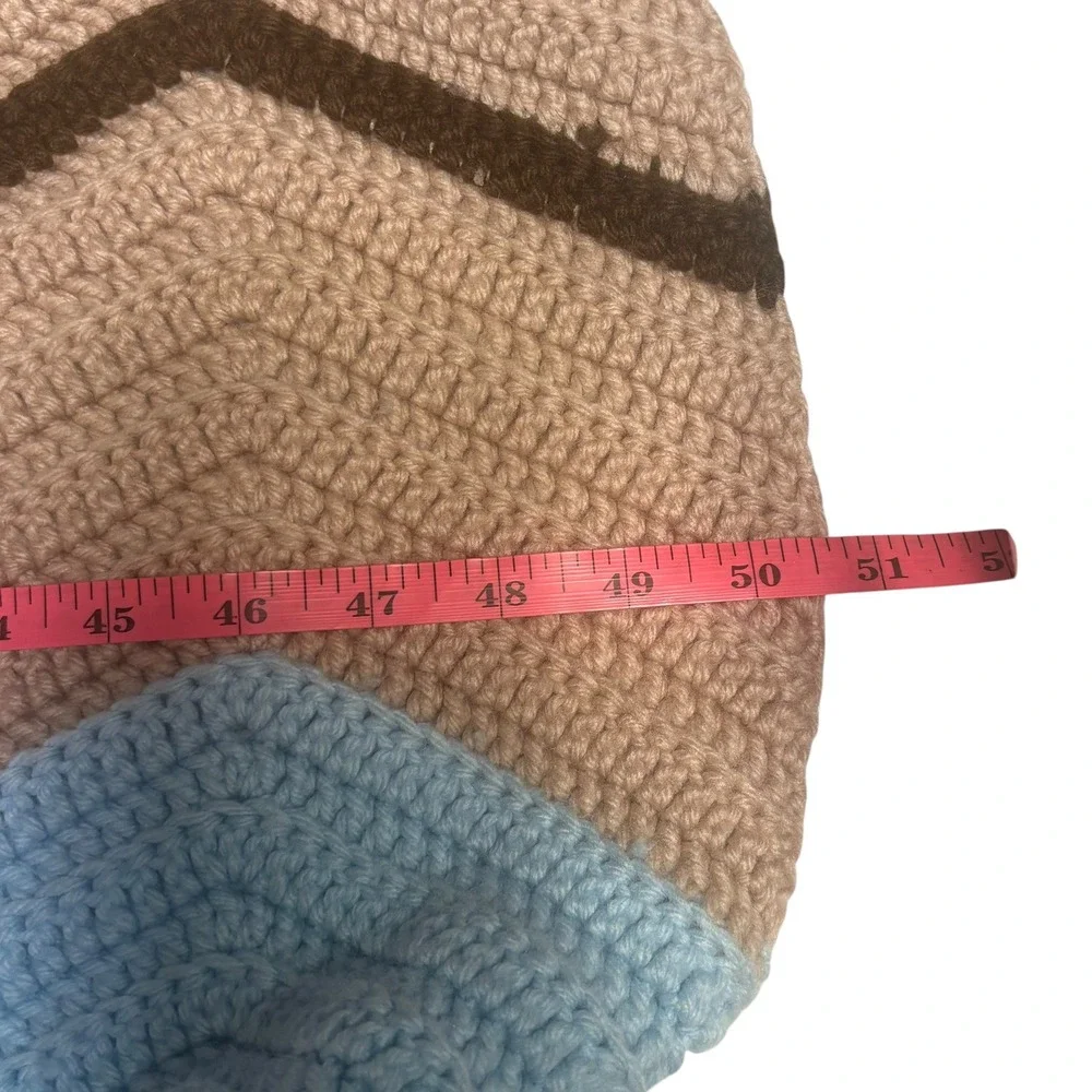 Vintage Handmade Crochet Chevron Ripple Afghan‎ Throw Blanket Blue Brown 51x32